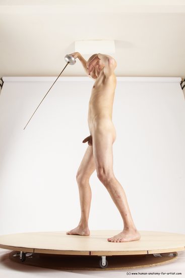 Nude Fighting with sword Man White Standing poses - ALL Slim Bald Standing poses - simple Multi angles poses Realistic