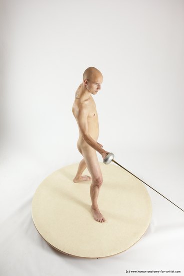 Nude Fighting with sword Man White Standing poses - ALL Slim Bald Standing poses - simple Multi angles poses Realistic