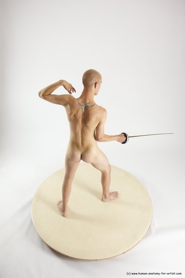 Nude Fighting with sword Man White Standing poses - ALL Slim Bald Standing poses - simple Multi angles poses Realistic