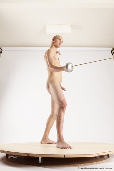 Nude Fighting with sword Man White Standing poses - ALL Slim Bald Standing poses - simple Multi angles poses Realistic