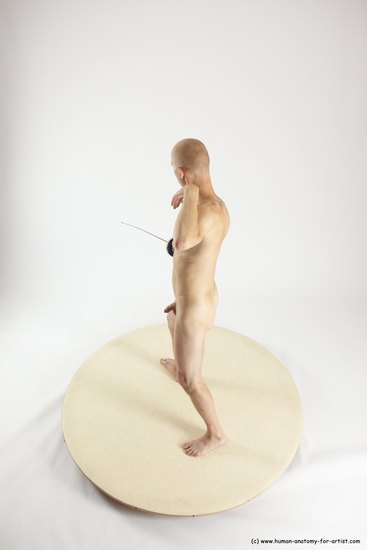 Nude Fighting with sword Man White Standing poses - ALL Slim Bald Standing poses - simple Multi angles poses Realistic