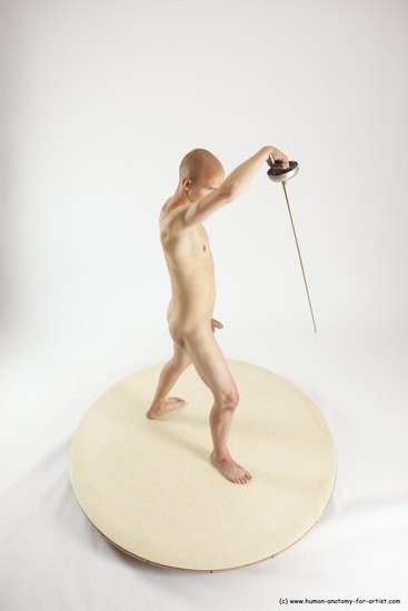 Nude Fighting with sword Man White Standing poses - ALL Slim Bald Standing poses - simple Multi angles poses Realistic