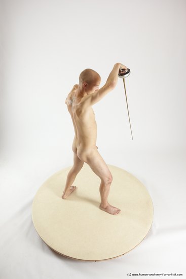 Nude Fighting with sword Man White Standing poses - ALL Slim Bald Standing poses - simple Multi angles poses Realistic