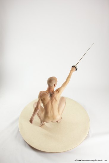 Nude Fighting with sword Man White Standing poses - ALL Slim Bald Standing poses - knee-bend Multi angles poses Realistic