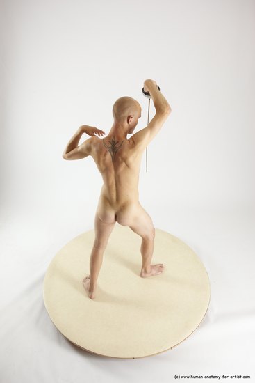 Nude Fighting with sword Man White Standing poses - ALL Slim Bald Standing poses - simple Multi angles poses Realistic