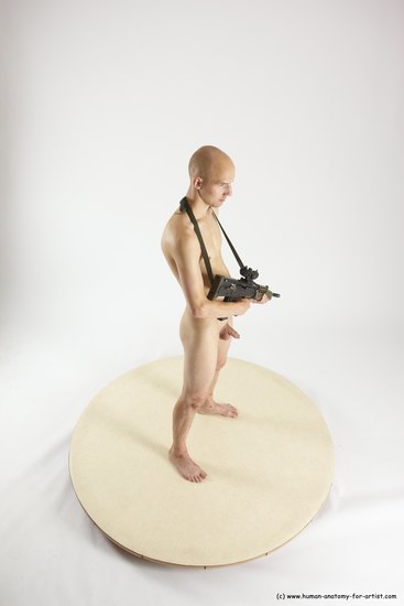 Nude Fighting with submachine gun Man White Standing poses - ALL Slim Bald Standing poses - simple Multi angles poses Realistic