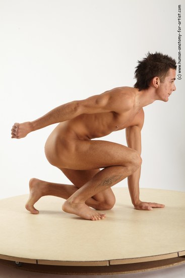 Nude Man White Kneeling poses - ALL Athletic Short Brown Kneeling poses - on one knee Realistic