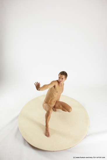 Nude Man White Kneeling poses - ALL Athletic Short Brown Kneeling poses - on one knee Multi angles poses Realistic