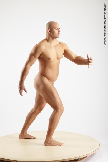 Nude Man White Standing poses - ALL Muscular Bald Standing poses - simple Realistic