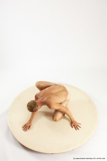 Nude Man White Kneeling poses - ALL Athletic Short Brown Kneeling poses - on one knee Multi angles poses Realistic