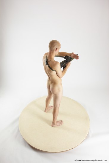 Nude Fighting with submachine gun Man White Standing poses - ALL Slim Bald Standing poses - simple Multi angles poses Realistic