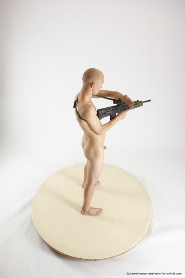 Nude Fighting with submachine gun Man White Standing poses - ALL Slim Bald Standing poses - simple Multi angles poses Realistic