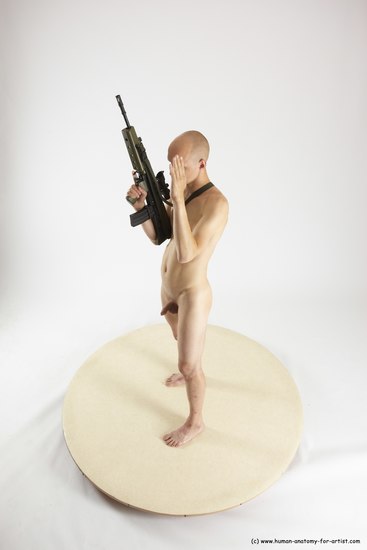 Nude Fighting with submachine gun Man White Standing poses - ALL Slim Bald Standing poses - simple Multi angles poses Realistic