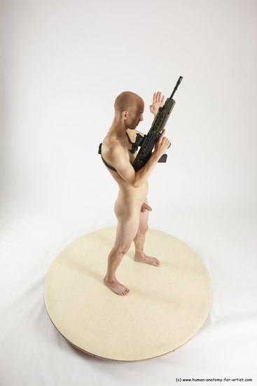 Nude Fighting with submachine gun Man White Standing poses - ALL Slim Bald Standing poses - simple Multi angles poses Realistic