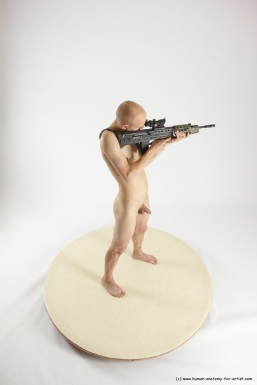 Nude Fighting with submachine gun Man White Standing poses - ALL Slim Bald Standing poses - simple Multi angles poses Realistic