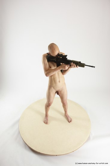 Nude Fighting with submachine gun Man White Standing poses - ALL Slim Bald Standing poses - simple Multi angles poses Realistic