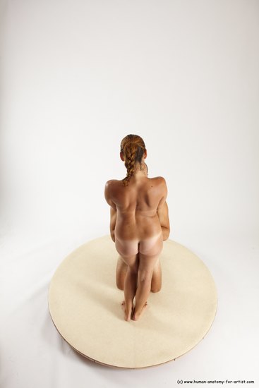 Nude Woman - Man White Kneeling poses - ALL Slim Short Brown Kneeling poses - on both knees Multi angles poses Realistic