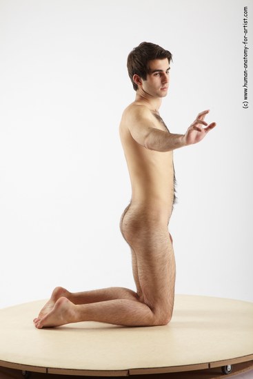 Nude Man White Kneeling poses - ALL Slim Short Brown Kneeling poses - on both knees Realistic