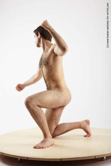 Nude Man White Kneeling poses - ALL Slim Short Brown Kneeling poses - on one knee Realistic