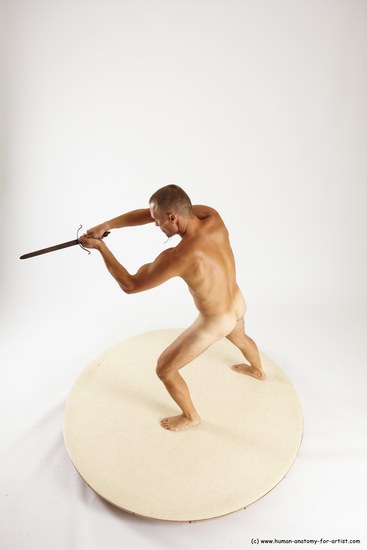 Nude Fighting with knife Man White Sitting poses - simple Slim Short Brown Sitting poses - ALL Multi angles poses Realistic