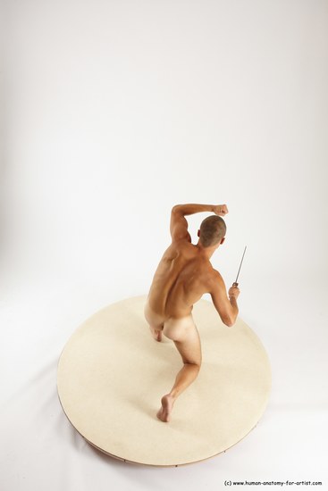 Nude Fighting with knife Man White Kneeling poses - ALL Slim Short Brown Kneeling poses - on one knee Multi angles poses Realistic