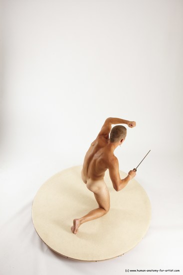 Nude Fighting with knife Man White Kneeling poses - ALL Slim Short Brown Kneeling poses - on one knee Multi angles poses Realistic