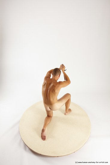 Nude Fighting with knife Man White Kneeling poses - ALL Slim Short Brown Kneeling poses - on one knee Multi angles poses Realistic