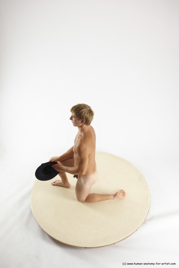 Nude Man White Kneeling poses - ALL Athletic Short Brown Kneeling poses - on one knee Multi angles poses Realistic