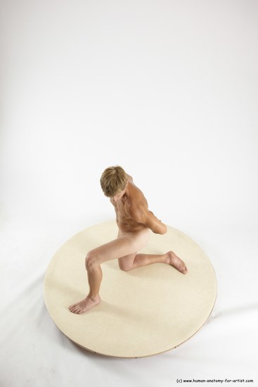 Nude Man White Kneeling poses - ALL Athletic Short Brown Kneeling poses - on one knee Multi angles poses Realistic