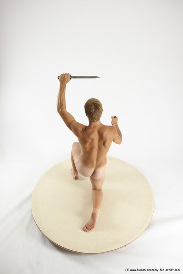 Nude Fighting with knife Man White Kneeling poses - ALL Athletic Short Brown Kneeling poses - on one knee Multi angles poses Realistic