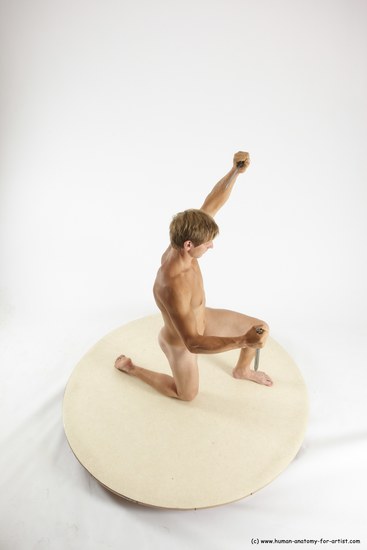 Nude Fighting with knife Man White Kneeling poses - ALL Athletic Short Brown Kneeling poses - on one knee Multi angles poses Realistic