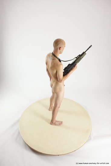 Nude Fighting with submachine gun Man White Standing poses - ALL Slim Bald Standing poses - simple Multi angles poses Realistic