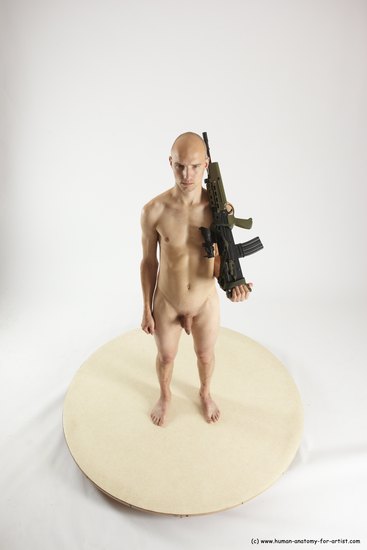 Nude Fighting with submachine gun Man White Standing poses - ALL Slim Bald Standing poses - simple Multi angles poses Realistic