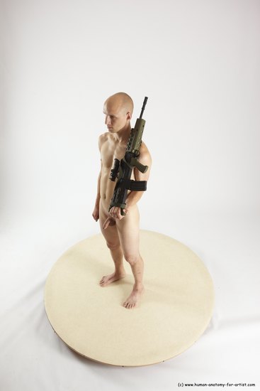 Nude Fighting with submachine gun Man White Standing poses - ALL Slim Bald Standing poses - simple Multi angles poses Realistic