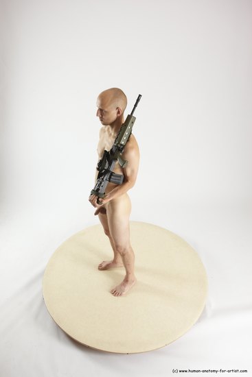 Nude Fighting with submachine gun Man White Standing poses - ALL Slim Bald Standing poses - simple Multi angles poses Realistic