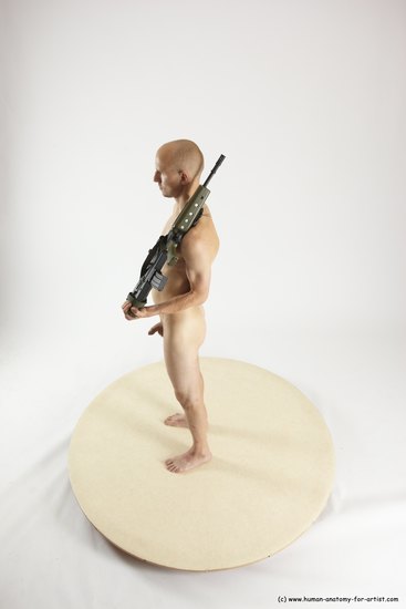 Nude Fighting with submachine gun Man White Standing poses - ALL Slim Bald Standing poses - simple Multi angles poses Realistic