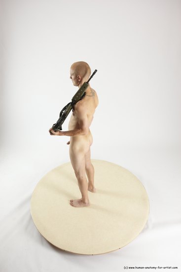 Nude Fighting with submachine gun Man White Standing poses - ALL Slim Bald Standing poses - simple Multi angles poses Realistic