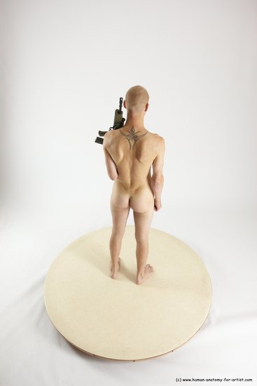 Nude Fighting with submachine gun Man White Standing poses - ALL Slim Bald Standing poses - simple Multi angles poses Realistic