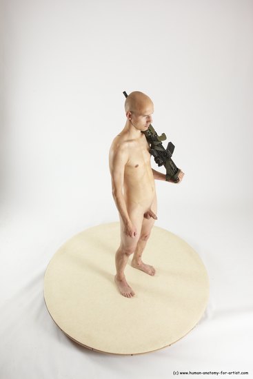 Nude Fighting with submachine gun Man White Standing poses - ALL Slim Bald Standing poses - simple Multi angles poses Realistic