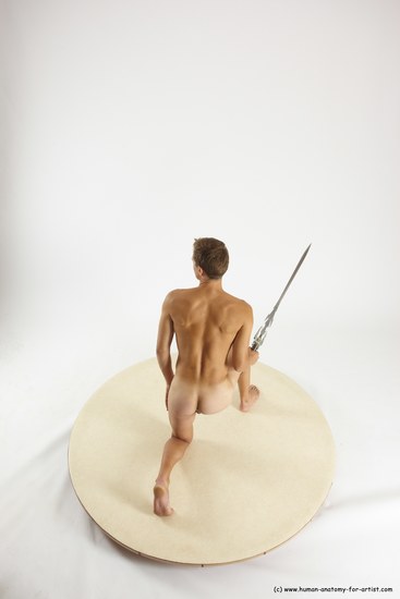 Nude Fighting with sword Man White Kneeling poses - ALL Athletic Short Brown Kneeling poses - on one knee Multi angles poses Realistic