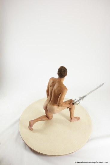 Nude Fighting with sword Man White Kneeling poses - ALL Athletic Short Brown Kneeling poses - on one knee Multi angles poses Realistic