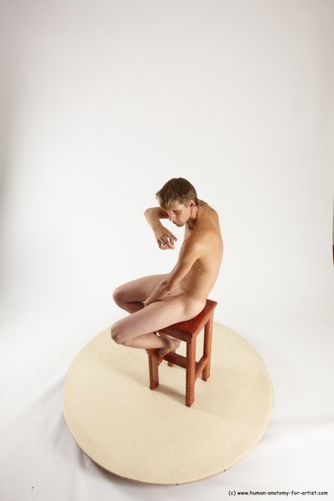 Nude Man White Sitting poses - simple Slim Short Brown Sitting poses - ALL Multi angles poses Realistic