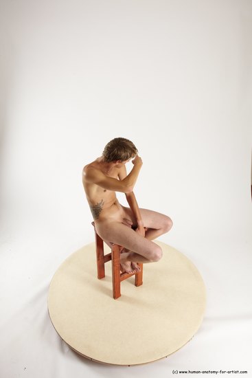 Nude Man White Sitting poses - simple Slim Short Brown Sitting poses - ALL Multi angles poses Realistic