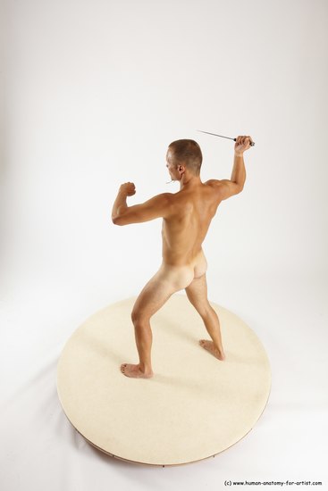 Nude Fighting with knife Man White Standing poses - ALL Slim Short Brown Standing poses - simple Multi angles poses Realistic