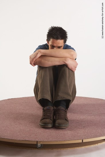 Casual Man White Sitting poses - simple Slim Short Brown Sitting poses - ALL Academic