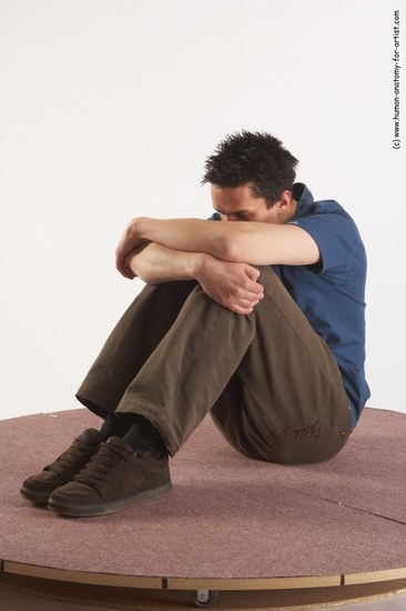 Casual Man White Sitting poses - simple Slim Short Brown Sitting poses - ALL Academic