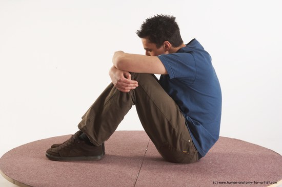 Casual Man White Sitting poses - simple Slim Short Brown Sitting poses - ALL Academic