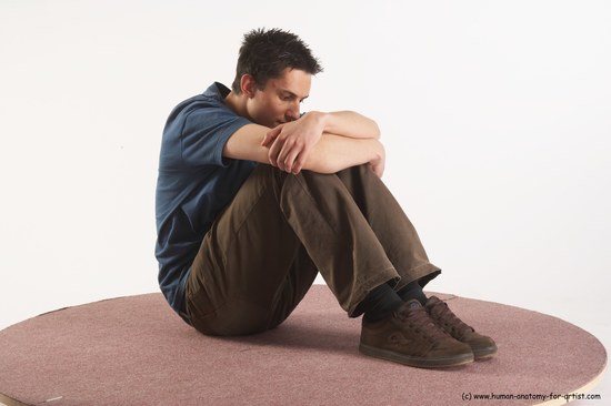 Casual Man White Sitting poses - simple Slim Short Brown Sitting poses - ALL Academic