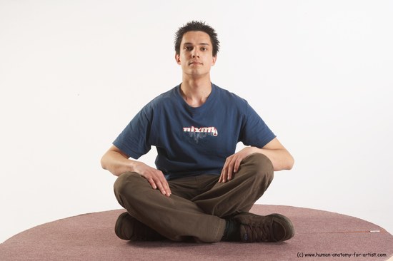 Casual Man White Sitting poses - simple Slim Short Brown Sitting poses - ALL Academic