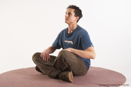 Casual Man White Sitting poses - simple Slim Short Brown Sitting poses - ALL Academic